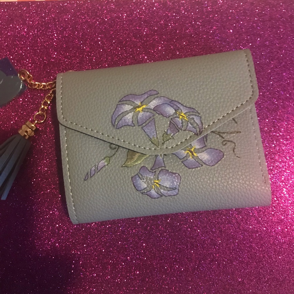 Cute light blue trifold wallet with free initials
